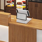 L-Shape Desk with Cabinet, Hutch, Cable Management, Desk Return, Azure/Wood/Tangerine Top, Filing Cabinet, Manufactured Wood Top