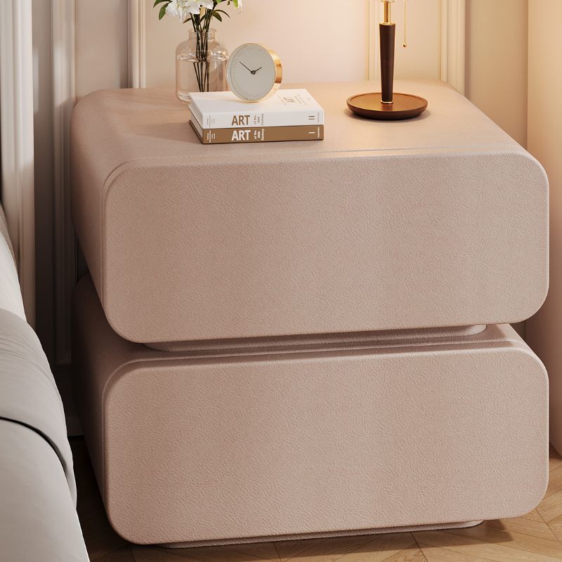 Modish Drawer Storage Bedside Table with 2 Drawers and Pleather Countertop