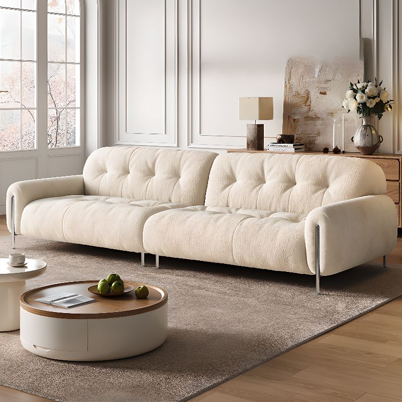 Contemporary Modern Solid Color Water Resistant Standard Sofa with Soft-pile Fabric in Off-White for 3