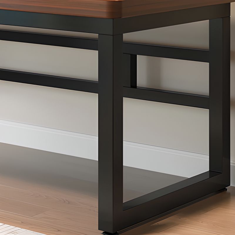 Black/Chalk Rectangular Metal Table with Cable Management and Twin Support Base, Warp Resistant and Rounded Corners