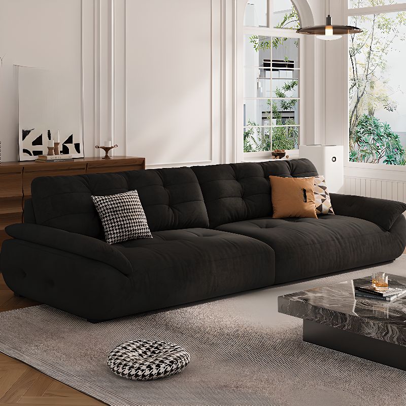 Standard Sofa in Midnight Black Soft-pile Fabric with 3 Pillows