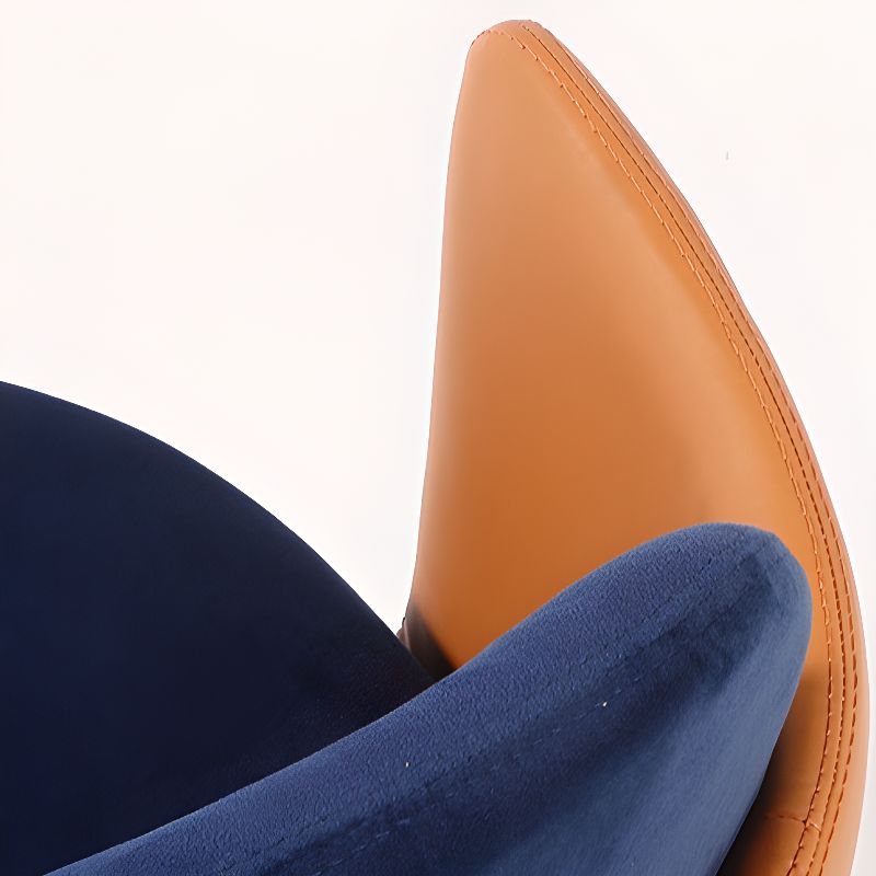 Modish Drawing Room Arm Chair, Upholstered with Arms, Ink/Brass Alloy Legs, Low Back