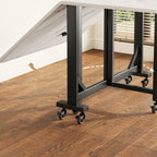 Minimalist Rectangular Folding Banquet Table with Casters and Corrosion Resistant Faux Wood Top