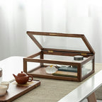 Modern Simple Style Walnut Wood Display Stand with Glass Doors