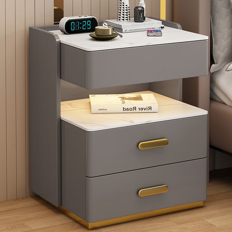 Modish Glass Nightstand With Drawer Organization Featuring Illuminating Lighting