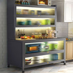 Storm Gray Microwave Shelf Cabinet with 2 Shelves and Metal Countertop, Self-supporting