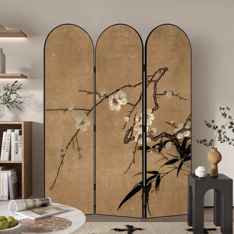 Minimalist Opaque Fold-up Screen Divider with Natural Wood Frame and 3 Panels, Double Sided Print, Independent