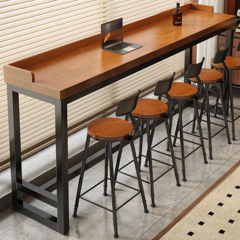 Simplistic Pub Table with Pine Wood Top and Trestle Base in Tan/Natural Finish, Rectangle Shape with Foot Pedestal