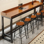 Simplistic Pub Table with Pine Wood Top and Trestle Base in Tan/Natural Finish, Rectangle Shape with Foot Pedestal