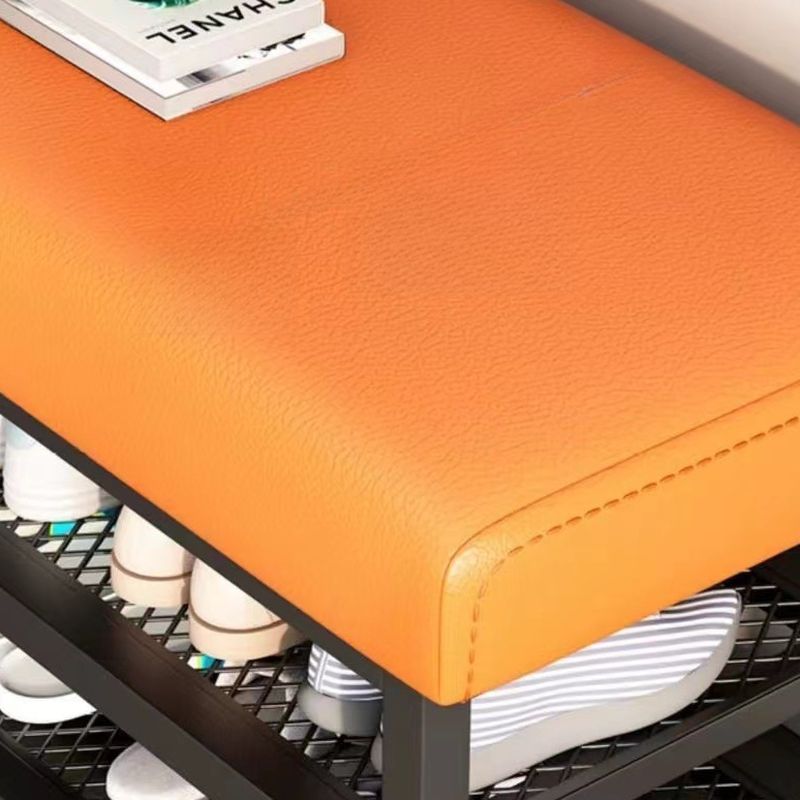 Casual Rectangle Solid Color Storage Ottoman in Light Gray/Chalk/Citrus Color with Receptacle and Metal Frame