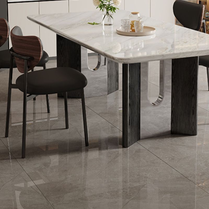 Trendy Marble Top Dining Table with Stainless Alloy Legs, Fixed Table in White, Scratch-immune for 4-person Seating/Seating for 6