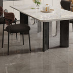 Trendy Marble Top Dining Table with Stainless Alloy Legs, Fixed Table in White, Scratch-immune for 4-person Seating/Seating for 6