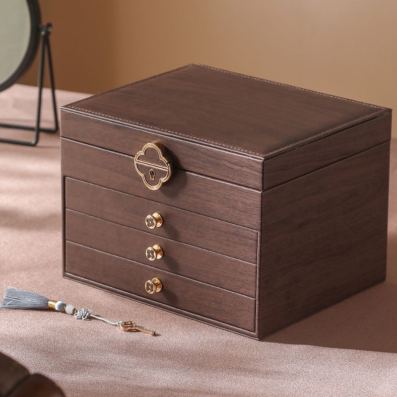 Modern & Contemporary Timber Jewelry Armoire with Solid Color Pattern