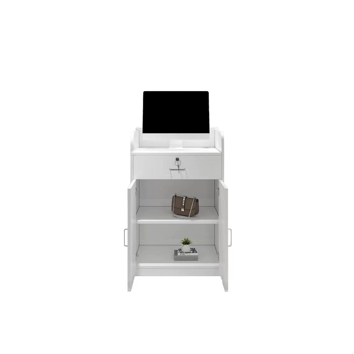 Rectangle Reception Desk with 1 Drawer, Cable Management and a Manufactured Wood Top in a Simple Style, Cabinet and Filing Cabinet Included/Not Included