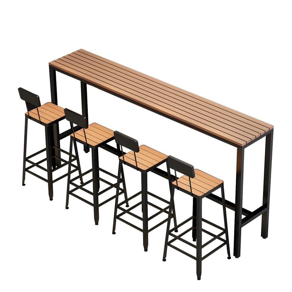 Modern Outdoor Table and Stool Set 1/5 Pieces Wood and Metal Rectangle Bistro Set