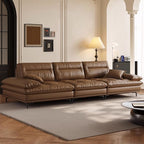 Modish Solid Color Stain Resistant Standard Sofa/Loveseat in Auburn with Pillow Top Arm and 2 Pillows for 5 Person/4-seater/3-seater