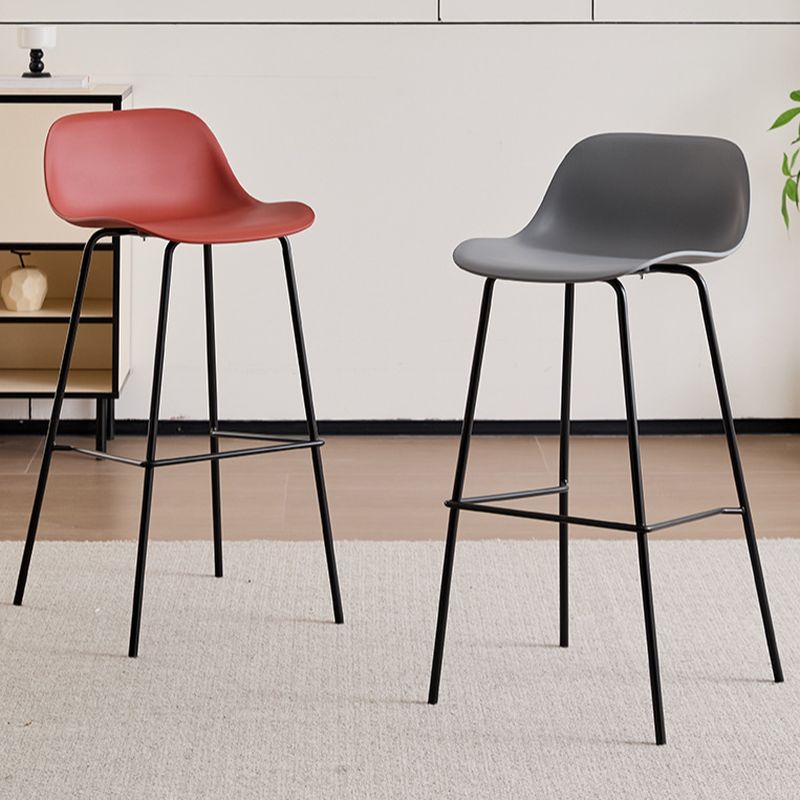 Casual Polymer Bar Stools in Gray/Carmine/Lemon Color with Back Pail Seat and Leg Rest