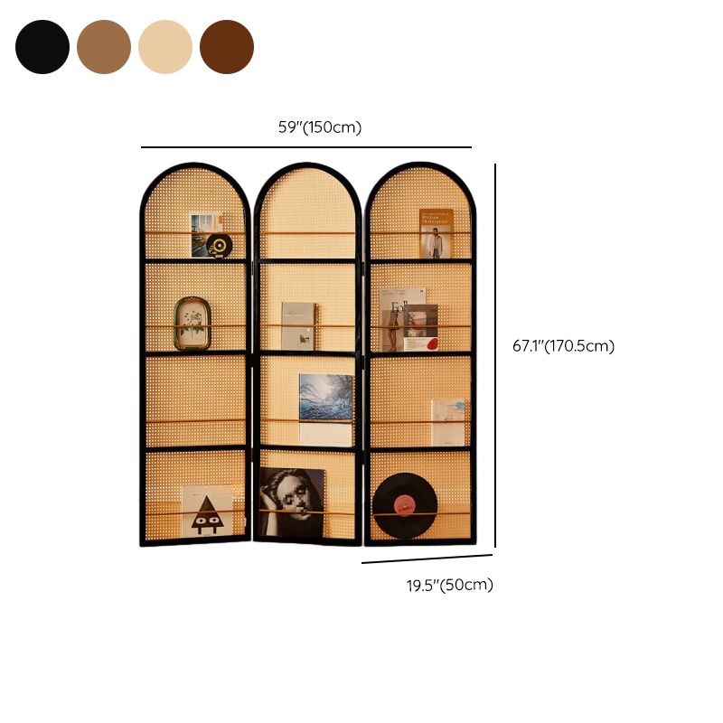 Indoor Translucent Collapsible Room Screen with Shelf, Cane, and Freestanding
