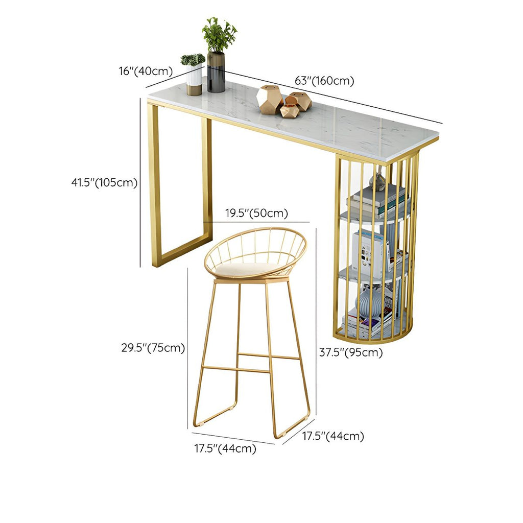 Glam 2-Person Bar Set with Upholstered Gold Chairs, Backrest, and Footrest