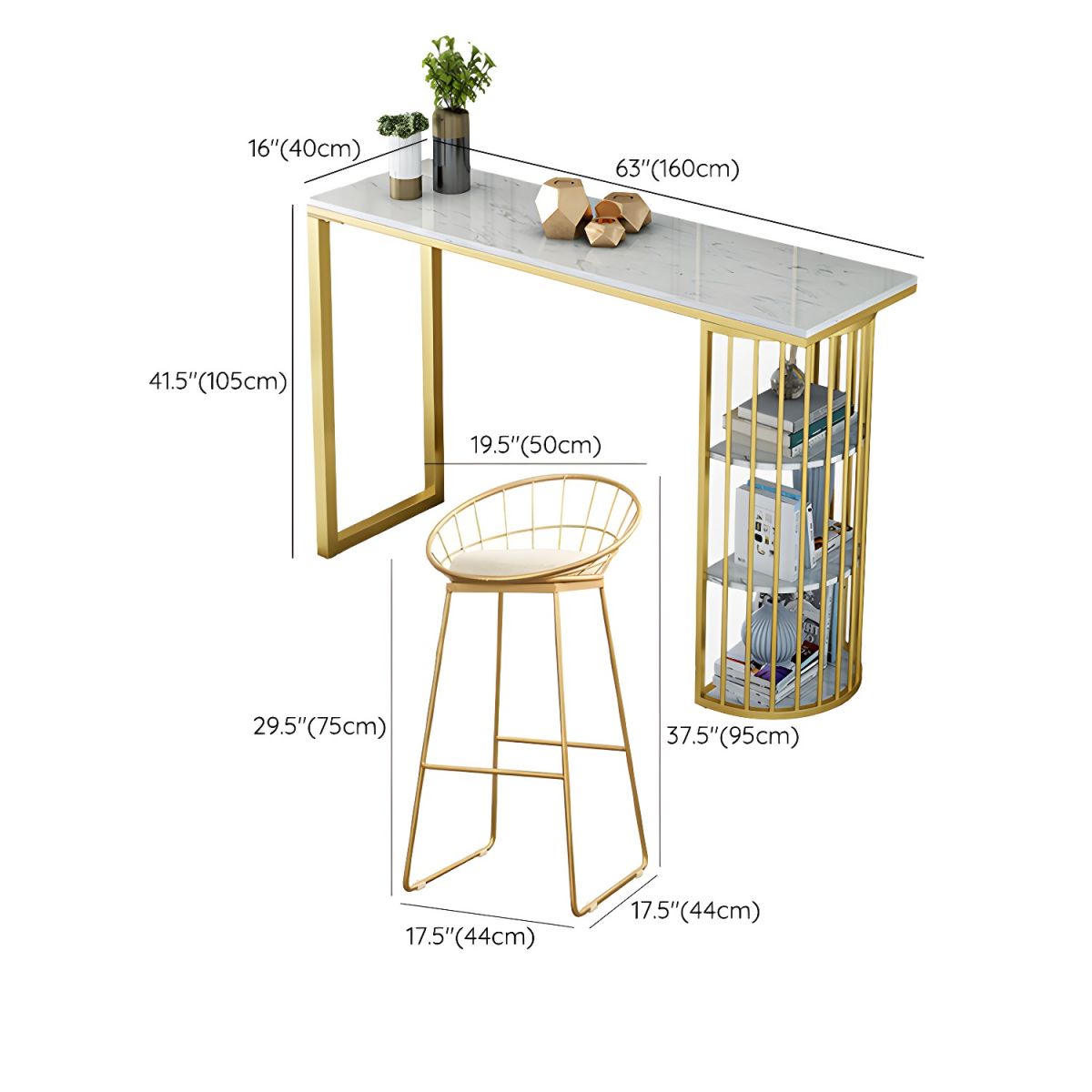 Glam 2-Person Bar Set with Upholstered Gold Chairs, Backrest, and Footrest