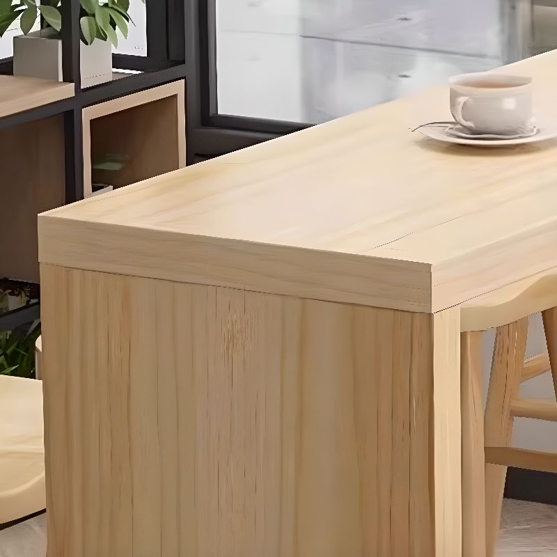 Modern Rectangular Natural Wood Pub Table with Two-sided Pedestal in Wood Grain