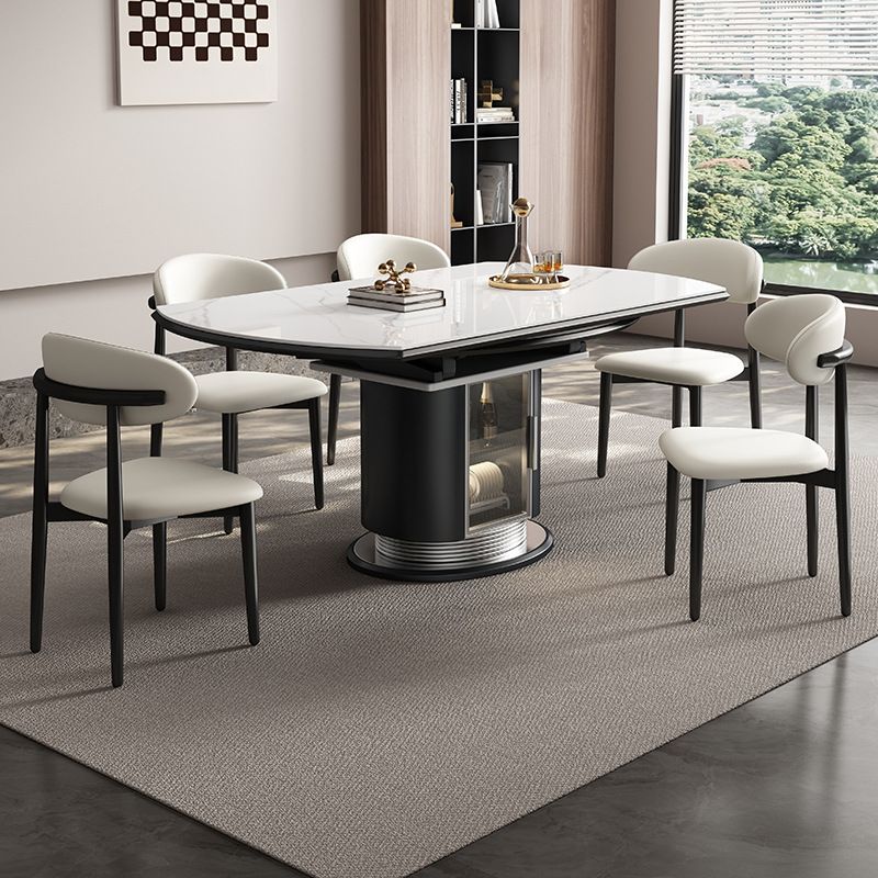 Anti-Fouling Stone Dining Table with an Extendable Sintered Stone Top and Black Base for 6 People/4-person Seating