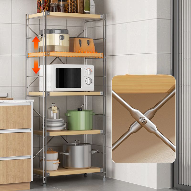 Natural Finish Simplistic DVD Storage Shelf with Steel Frame and Alterable Shelf, Standing Installation