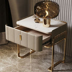 Modern Style Faux Leather Nightstand with Drawer Storage and Metal Base