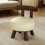 Casual Circular-shaped Solid Color Standard Ottoman in Pleather with Chalk/Jade Green Upholstery