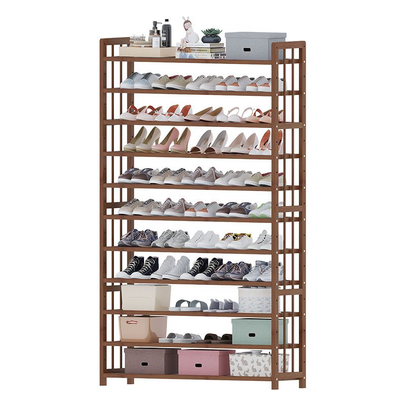 Art Deco Bambusa Rectangle Shoe Rack with Brown Finish and Adjustable Shelves for 21-40 Pairs in Drawing Room