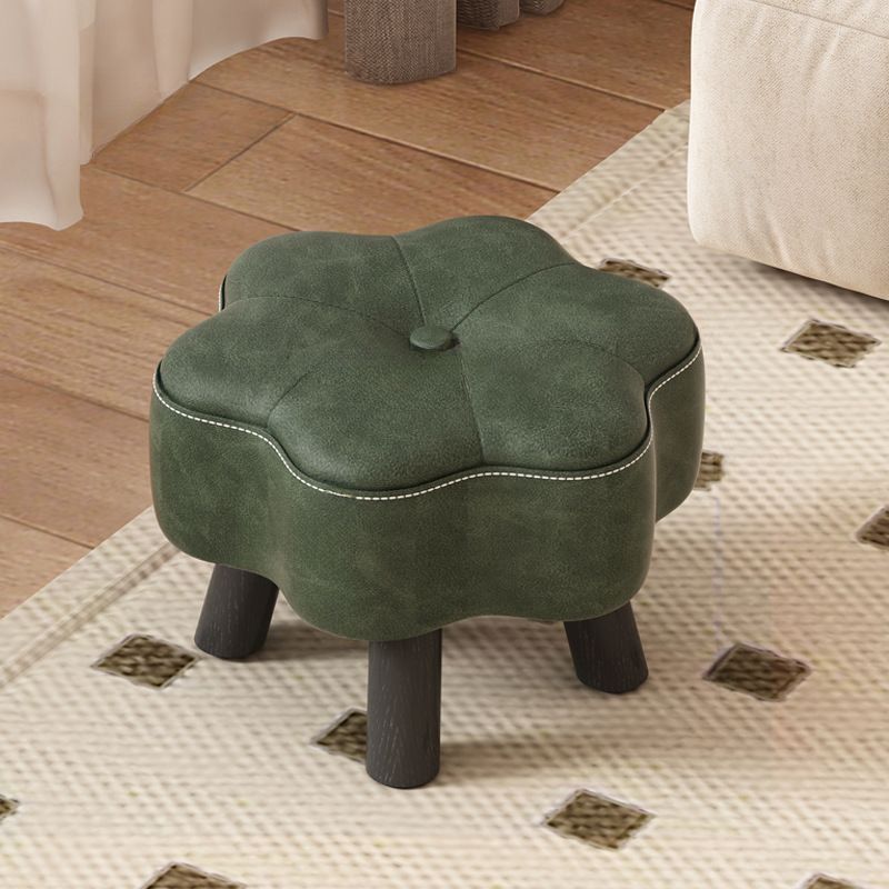 Trendy Unique Solid Color Standard Ottoman in Leatherette with Dove Grey/Green/Cream Upholstery and Button-tufted Design