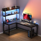 Midnight Black Minimalist L-Shape Trestle Base Bookcase with Exterior Shelf and Independent Structure in Manufactured Wood