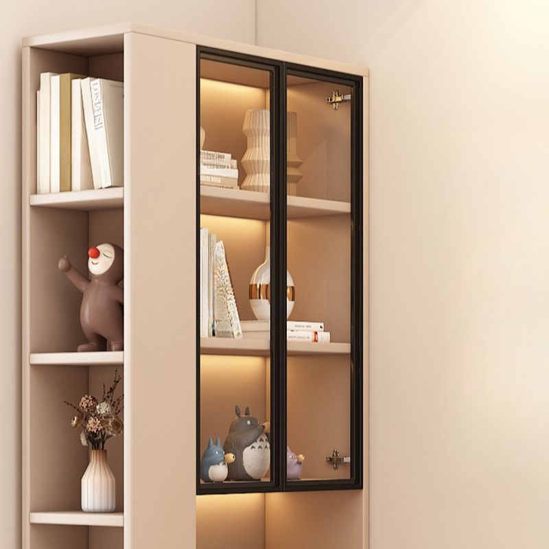 Detached Damp-proof Scratch-immune Accent Cabinet with 4 Exterior Shelves, Glazed Door, Chalk/Sepia Top, and Soft Close Drawer