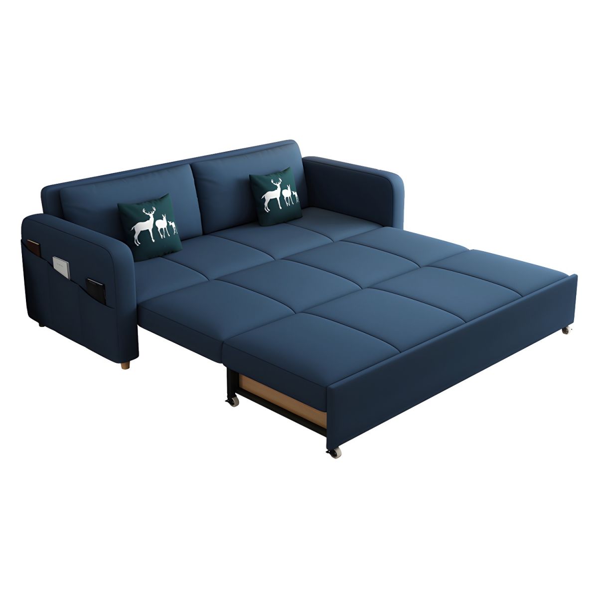 Contemporary Cotton Blend Sleeper Square Arm Sofa Bed in Blue