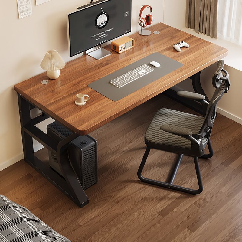 Chalk/Dove Grey/Wood Color Rectangular Carbon Steel Table with Scratch Resistant Toboggan Base and Cable Management, Featuring Rounded Corners