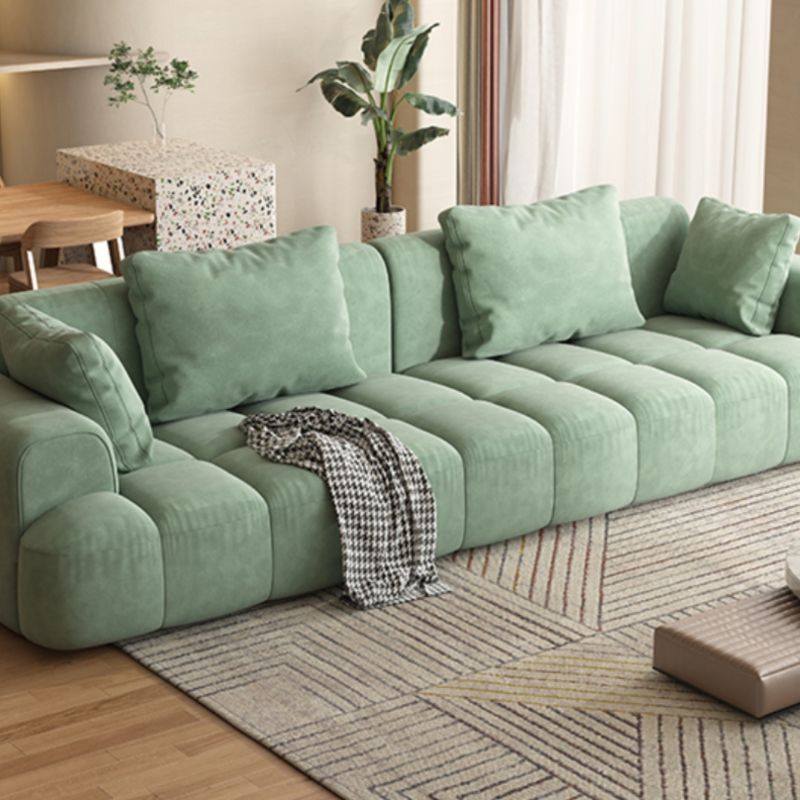 Flannel Sofa in Gray/Olive Green/Off-White with 4 Pillows