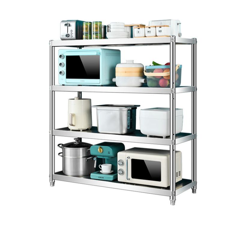 Metallic Minimalist Warehouse Storage Rack with Shelves, Stainless Frame, Detached Installation