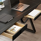 Easy Assembly Heat Resistant Writing Desk with 2 Drawers and Sleigh Base in Glossy Black Slate