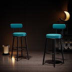 Casual Rawhide Bar Stools in White/Blue/Emerald Green with Back and Round Top, Featuring Leg Rest