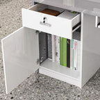 L-Shape Desk with 1 Cabinet, Hutch, Keyboard Tray, Cable Management, Desk Return, Filing Cabinet, and 1 Drawer Pedestal