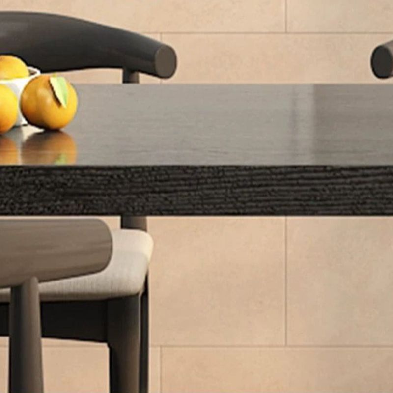 Contemporary Matte Black Solid Wood Kitchen & Dining Table with Sled Base and Fixed Table for 6-person Seat