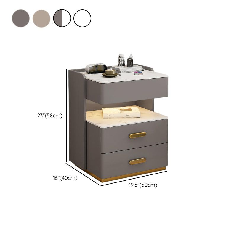 Modish Glass Nightstand With Drawer Organization Featuring Illuminating Lighting