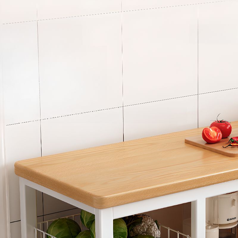 Modish Rectangle Kitchen Island with Exterior Shelving, Manufactured Wood Countertop, Open Storage, Double Sided Cabinet in Natural