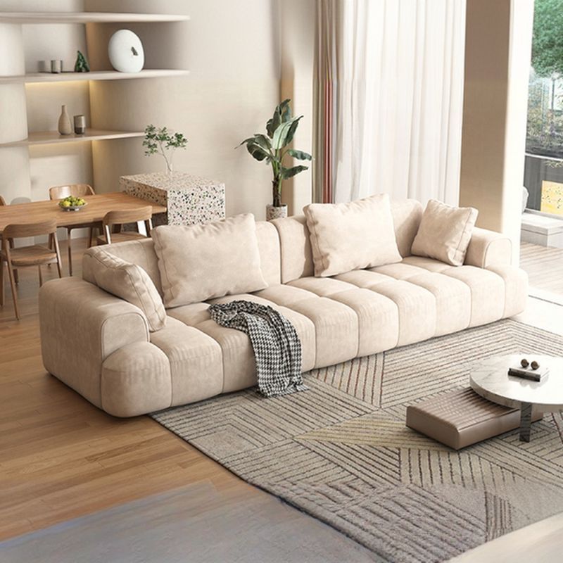Flannel Sofa in Gray/Olive Green/Off-White with 4 Pillows