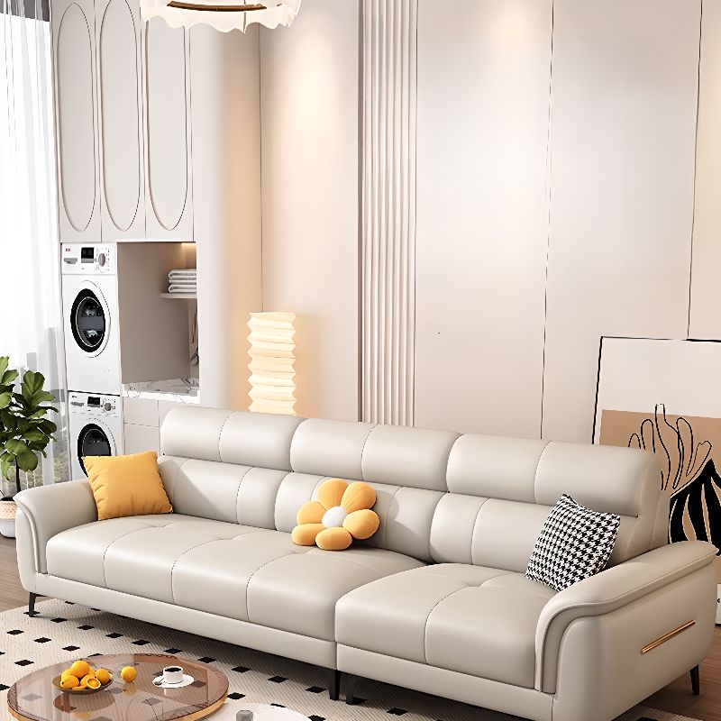 Modish Solid Color Water Resistant Standard Sofa in Off-White, Seats 3/5 Person/4-seater with 3 Pillows