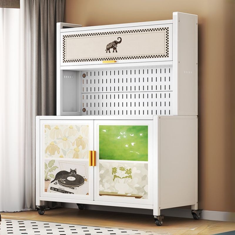 Minimalist Narrow Sideboard with Swivel Wheels, Steel Countertop, Adjustable Shelving, and 4 Doors/3 Doors