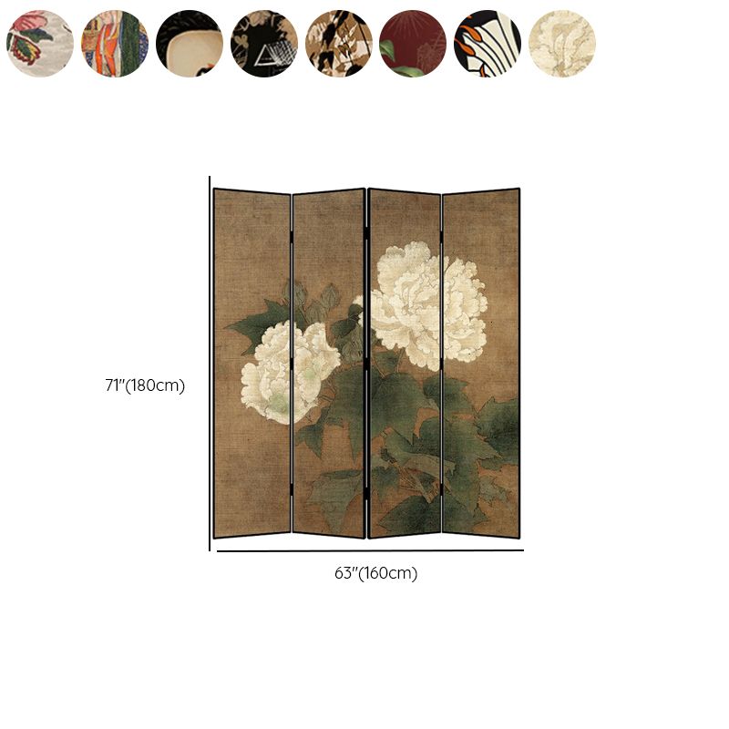 Minimalist Opaque Fold-up Screen Divider with Natural Wood Frame, 4 Panels, Double Sided Print, and Independent Design