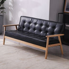 Contemporary Modern Solid Color Scratch-durable Standard Sofa in Midnight Black/Cerulean/Jade Green Pu Leather, Seats 3
