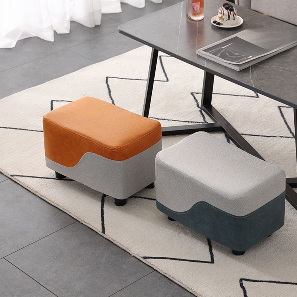 Trendy Rectangular Solid Color Standard Ottoman in Dove Grey/White/Apricot with Lumber Frame
