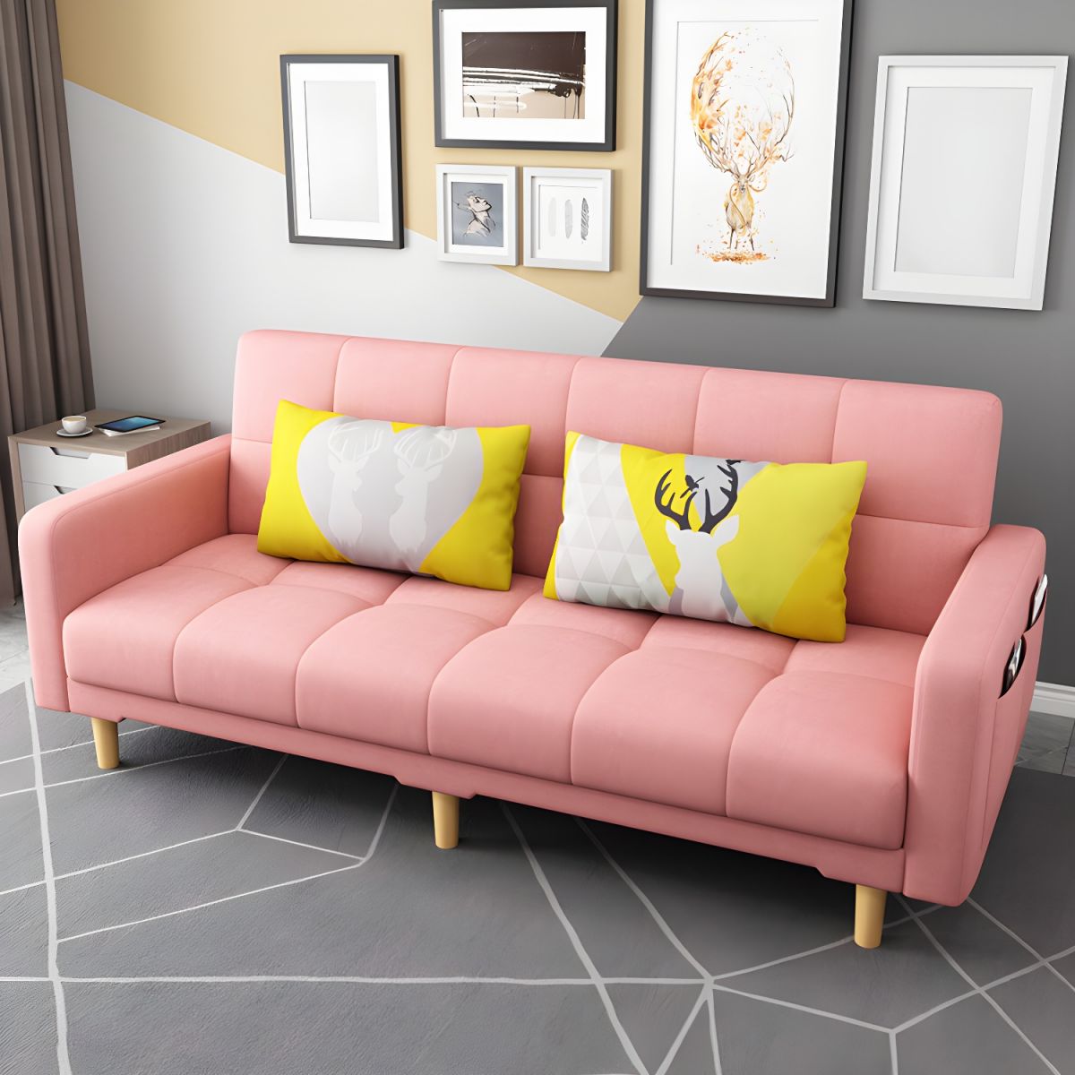 Square Arm Modern Storage Sofa with Biscuit Back Convertible Sofa for Living Room
